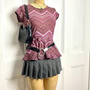 Vintage ny&co sheer bohochic top striped zigzag design and a fitted peplum waist